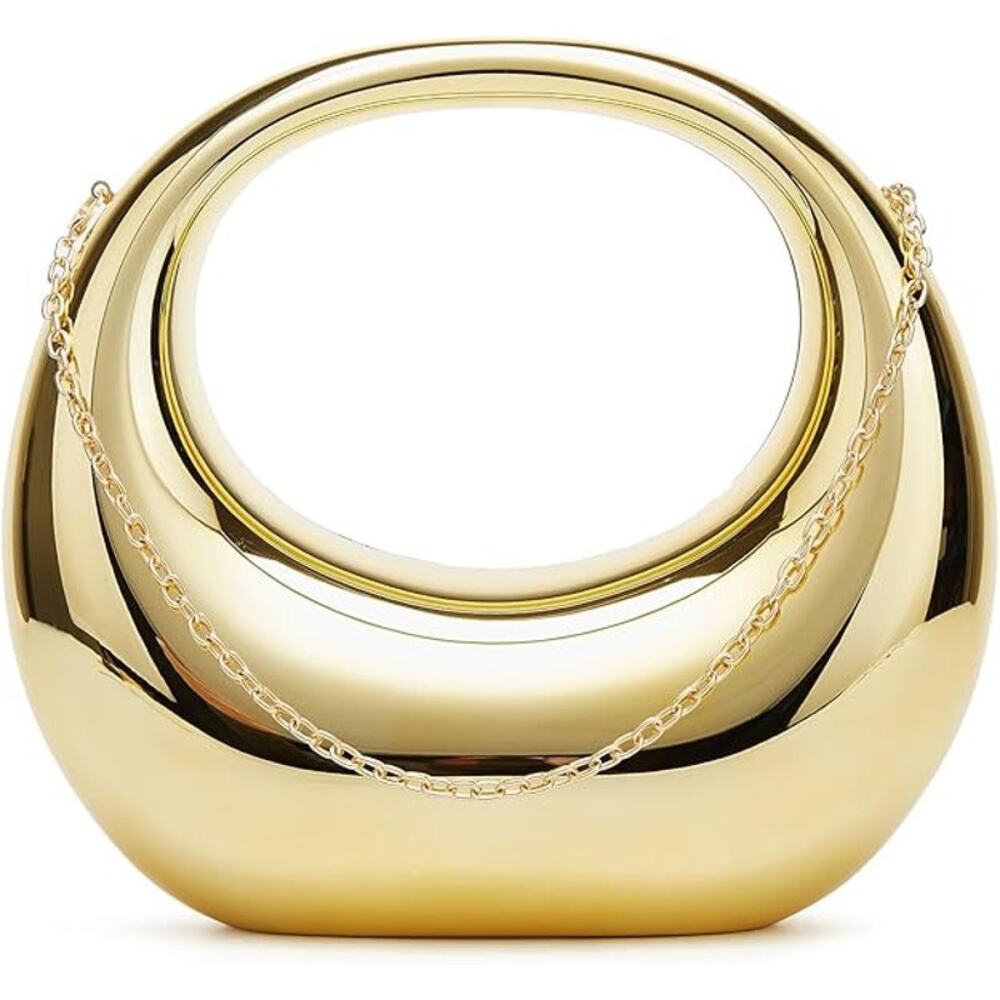 Beautiful Chic Gold Evening Clutch Handbag Purse w/ crossbody chain strap - Picture 2 of 4